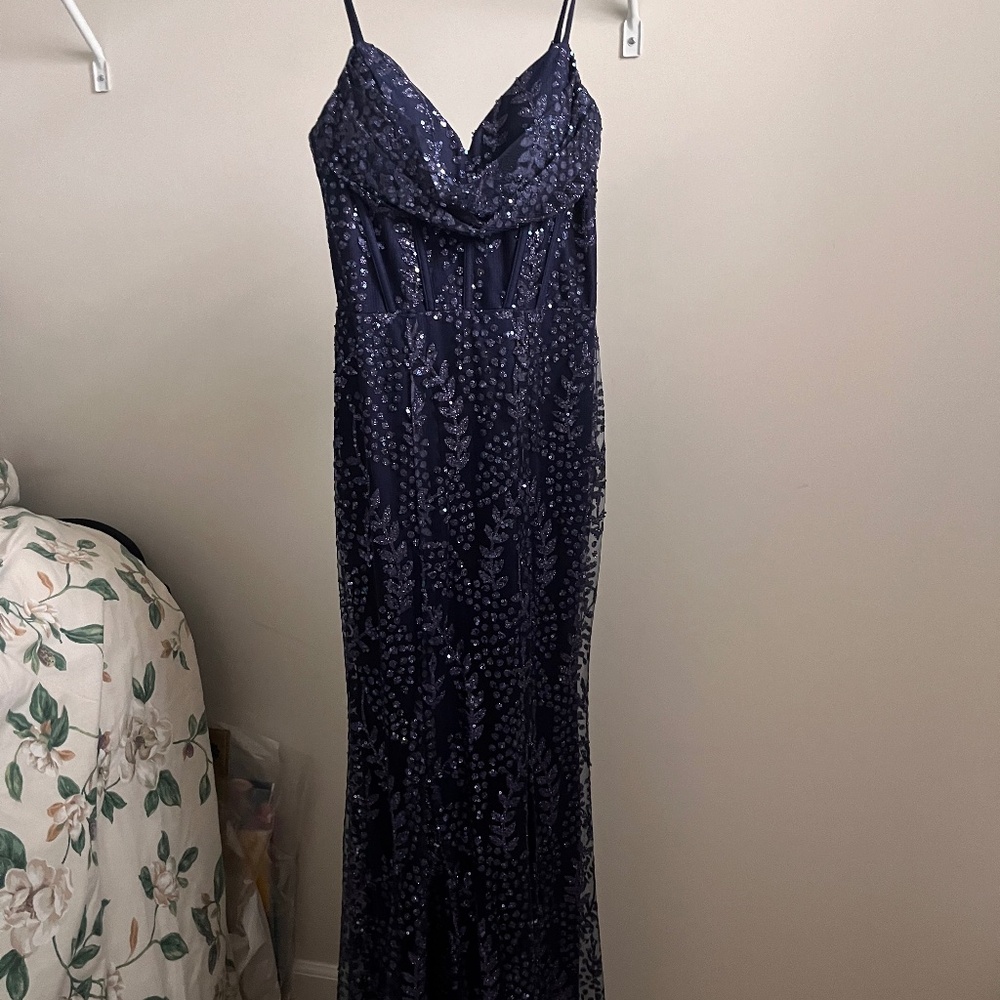 New Navy blue sequin prom dress UNWORN with tag
